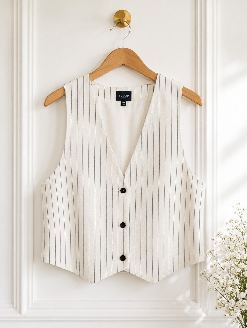 Scoop Linen Blend Pinstripe Button Front Vest | Ivory | Size XXL - Picture 5 of 8